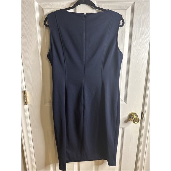 Calvin Klein Navy Blue Sheath Dress Women’s Size 14 Zip Front Sleeveless - Picture 4 of 6